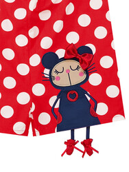 Kırmızı Puantiye Kız Çocuk Dokuma Tulum - Thumbnail