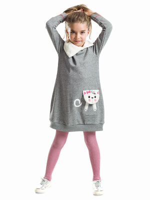 Kitten on Pocket Girl Dress - 1