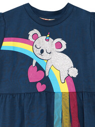 Koala Pamuklu Penye Kız Çocuk Lacivert Elbise - Thumbnail