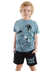 Korsan Dinolar Erkek Çocuk T-shirt Şort Takım - Thumbnail