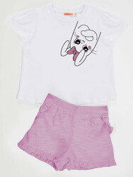 Kurdelalı Tavşan Kız Çocuk T-shirt Şort Takım - Thumbnail