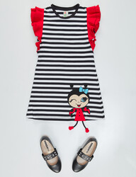 Ladybug Striped Girl Dress - Thumbnail