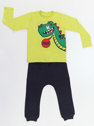 Lazy Dino Boy T-shirt&Pants Set - Thumbnail