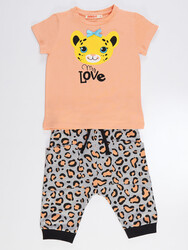Leopar Aşkı Kız Çocuk T-shirt Kapri Şort Takım - Thumbnail