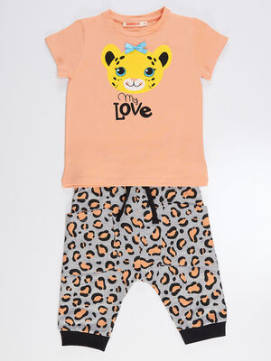 Leopar Aşkı Kız Çocuk T-shirt Kapri Şort Takım