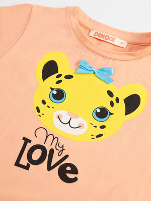 Leopar Aşkı Kız Çocuk T-shirt Kapri Şort Takım