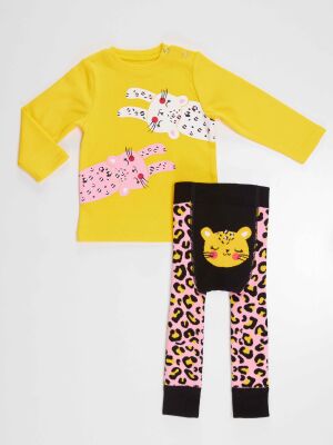 Leopar Kız Bebek T-shirt Tayt-Pantolon Takım - 5