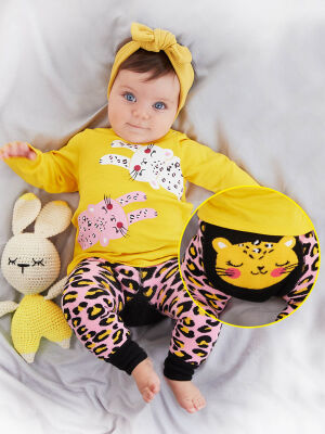 Leopar Kız Bebek T-shirt Tayt-Pantolon Takım - 1