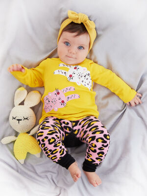 Leopar Kız Bebek T-shirt Tayt-Pantolon Takım - 2