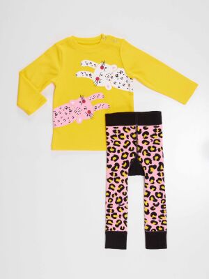 Leopar Kız Bebek T-shirt Tayt-Pantolon Takım - 4