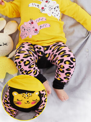 Leopar Kız Bebek Pembe Tayt-Pantolon - 1