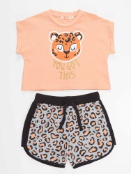 Leopar Kız Çocuk Crop Top Şort Takım - 3