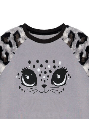 Leopar Peluş Kız Çocuk Sweatshirt - 5