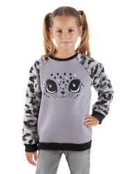 Leopar Peluş Kız Çocuk Sweatshirt - 1