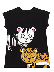 Leopar ve Zebra Kız Çocuk Tunik Tayt Takım - Thumbnail