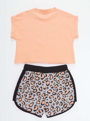 Leopard Girl Salmon T-shirt&Shorts Set - 4