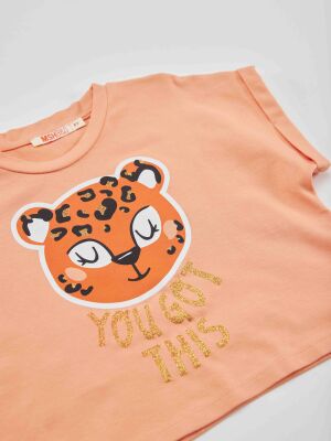 Leopard Girl Salmon T-shirt&Shorts Set - 5