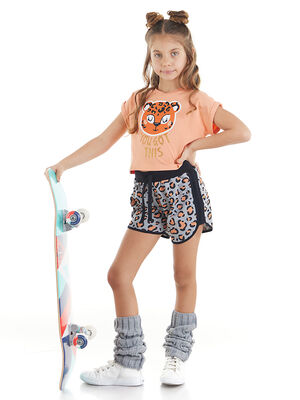 Leopard Girl Salmon T-shirt&Shorts Set