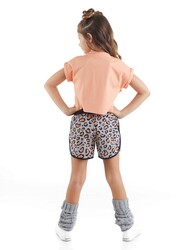 Leopard Girl Salmon T-shirt&Shorts Set - Thumbnail