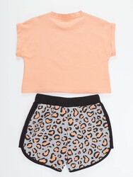 Leopard Girl Salmon T-shirt&Shorts Set - Thumbnail