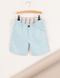 Light Blue Linen Flat-Front Boy Shorts - 3