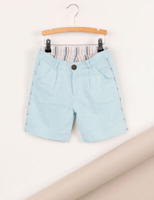 Light Blue Linen Flat-Front Boy Shorts - 3