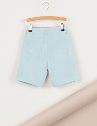 Light Blue Linen Flat-Front Boy Shorts - 4