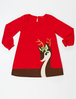 Little Deer Girl Red Velvet Xmas Dress - 3