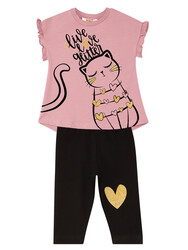 Love Cat Kız Çocuk T-shirt Tayt Takım - Thumbnail