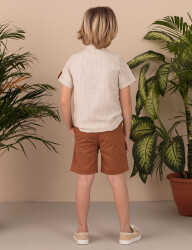 Mandarin Collar Beige Boy Shirt - 2