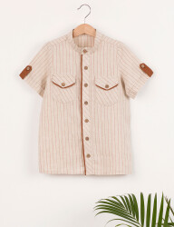 Mandarin Collar Beige Boy Shirt - 3