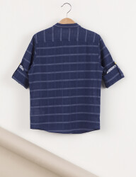 Mandarin Collar Navy Blue Boy Shirt - 4