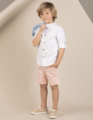 Mandarin Collar Navy Dotted Boy Shirt - 1