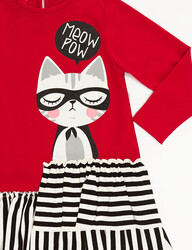 Meow Pow Red Girl Dress - Thumbnail