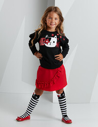 Meow Red Black Girl Skirt Set - 1