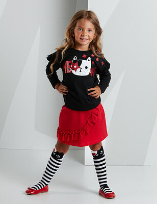 Meow Red Black Girl Skirt Set - 1