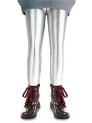 Metalic Silver Grey Girl Leggings - 1