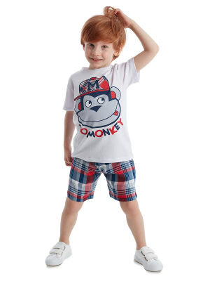 Monkey Plaid Boy Shorts Set - 1