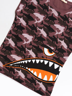 Monster Shark Erkek Çocuk T-shirt Kapri Şort Takım - 5