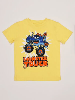 Monster Truck Araba Pamuklu Penye Erkek Çocuk Sarı T-shirt - 1