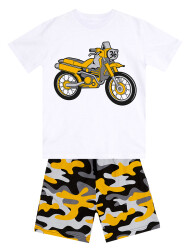 Motorcycle Erkek Çocuk Yazlık T-shirt Kamuflaj Şort Takım - 3