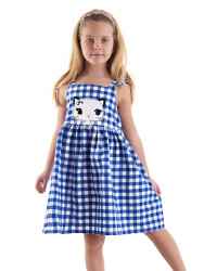 Navy Blue Checked Cat Dress - 1