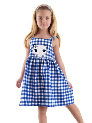 Navy Blue Checked Cat Dress - 1