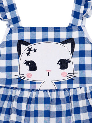 Navy Blue Checked Cat Dress - 5