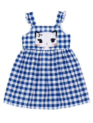 Navy Blue Checked Cat Dress - Thumbnail