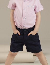 Navy Blue Flat-Front Boy Gabardine Shorts - 1