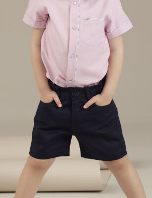 Navy Blue Flat-Front Boy Gabardine Shorts - 1