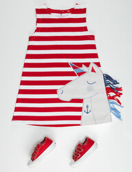 Navy Unicorn Girl Dress - Thumbnail
