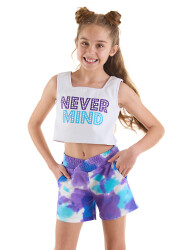 Never Mind Kız Çocuk Yazlık Crop T-shirt Batik Şort Takım - 1