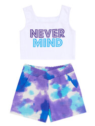 Never Mind Kız Çocuk Yazlık Crop T-shirt Batik Şort Takım - 3